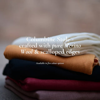 Columbine stole - crafted with pure merino wool & scalloped edges